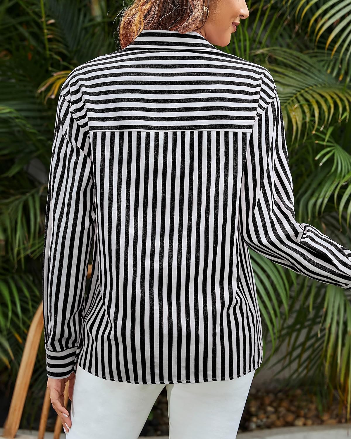 Women's Blouses Striped Long Sleeve Shirts Button Down Loose Fit Casual Tops - Image 4