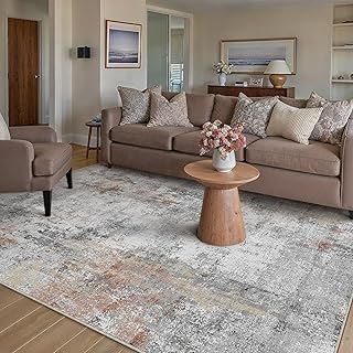 HUGEAR Waschbare Teppiche Gegend Teppich 150 x 210cm Grau Rot Modern Abstrakt Wohnzimmer Schlafzimmer Teppisch Groß rutschfest Kurzflor Weich Rugs for Living Room Carpet for Esszimmer Büro