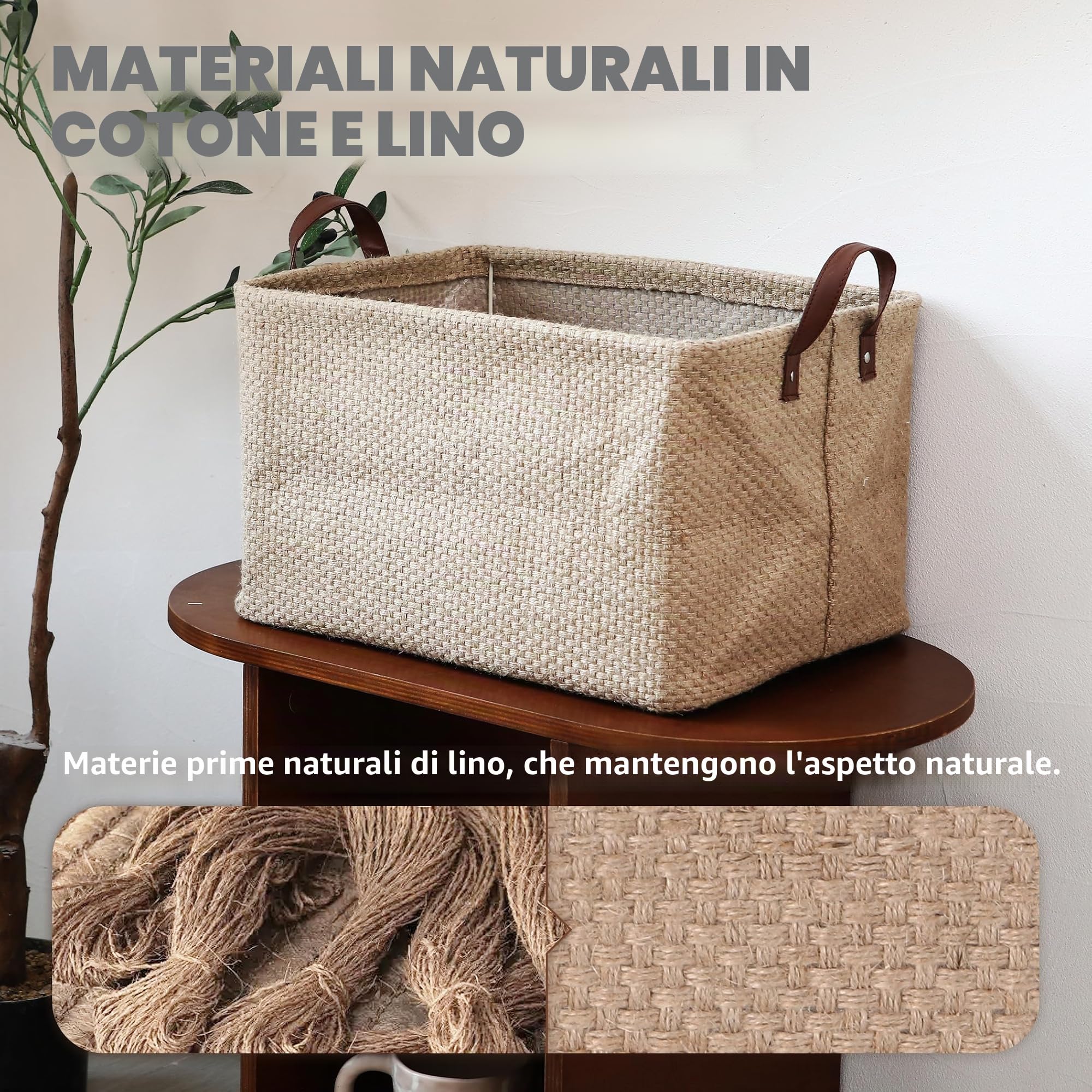 Sea Team Robusto cestino in iuta con telaio di supporto (42 x 30 x 25 cm) – organizzatore stabile per scaffali e armadi, accessori per la casa