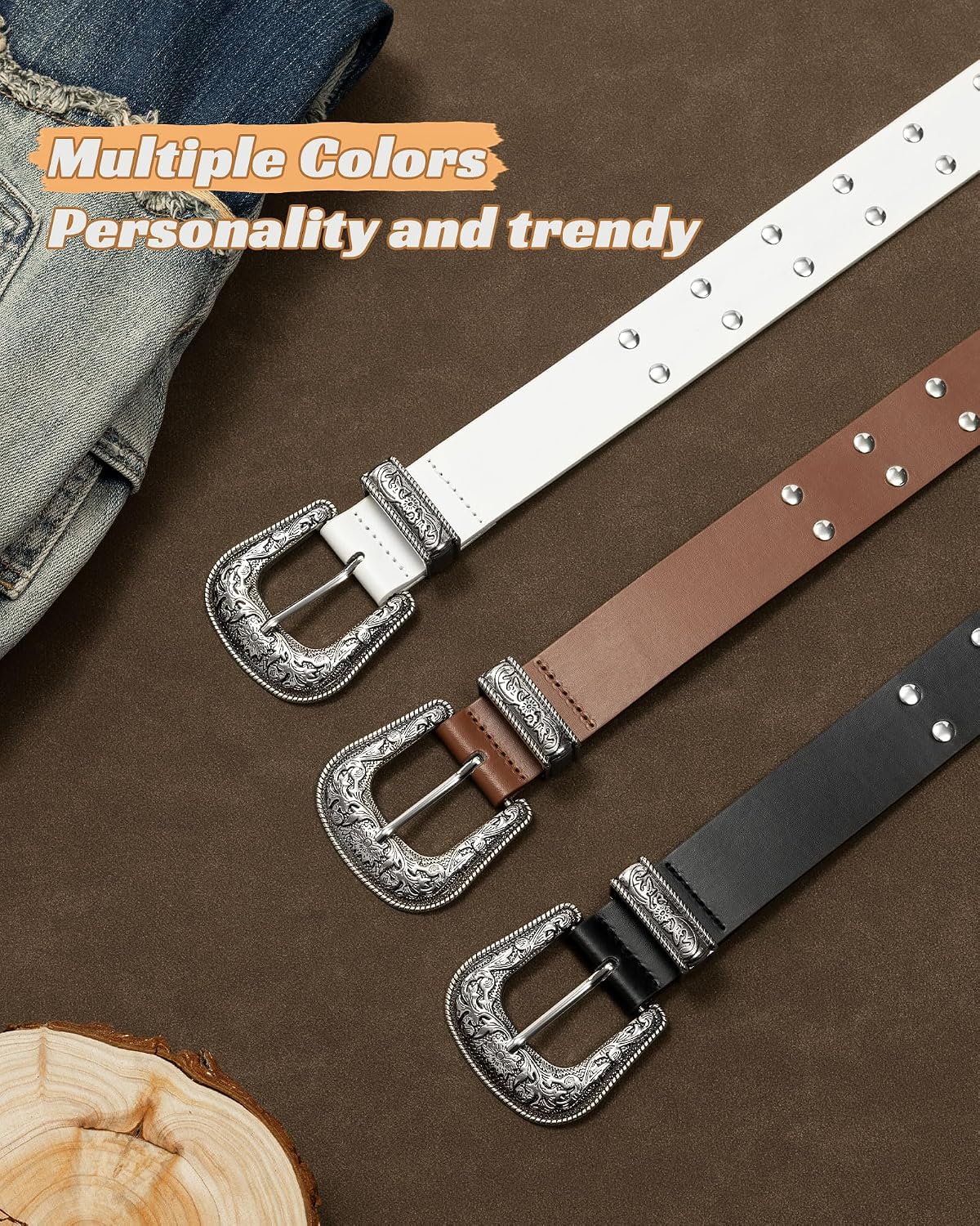 maikun Studded Belt for Women, Western Buckle Design Punk Rock Rivet Belt | Cool Belt