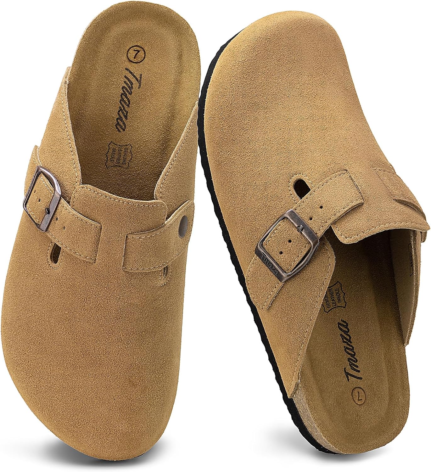 Cork Footbed Suede Clogs for Women - Memory Foam Orthopedic House Shoes with Arch Support Size 6-11