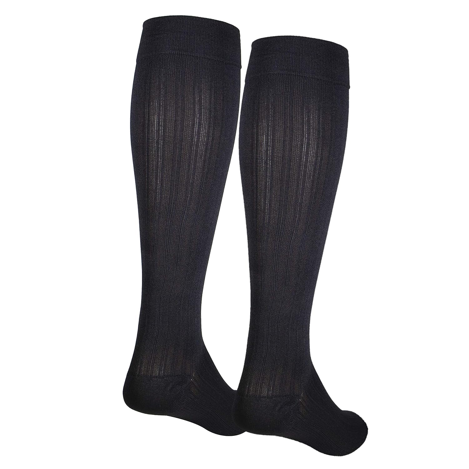 NuVein Women's Compression Socks, 15-20 mmHg Support, Rib Knit Pattern, Over Calf Knee High, Black, Medium - Image 3