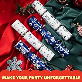 JOYN 8 Pack Christmas Non-Snap Party Table Favor with Blue & White Snowflake Design, with Party Hat, Joke & Little Gift Inside, for Xmas Gift, Christmas Seasonal Holiday Dinner Traditions