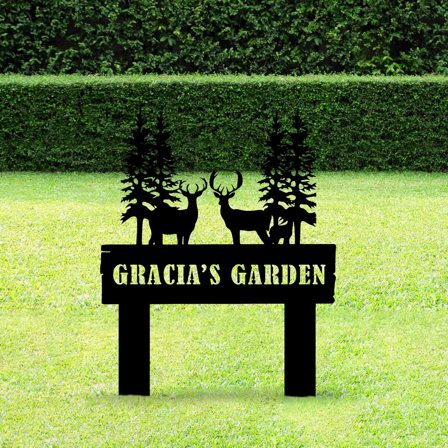 Personalized Deer Garden Sign with Stakes, Custom Metal Garden Decor, Large Deer Stake for Farmhouse, Metal Yard Art, Gift for Grandmother, Gift for Mom, Patio Garden Decorations, Housewarming Gift