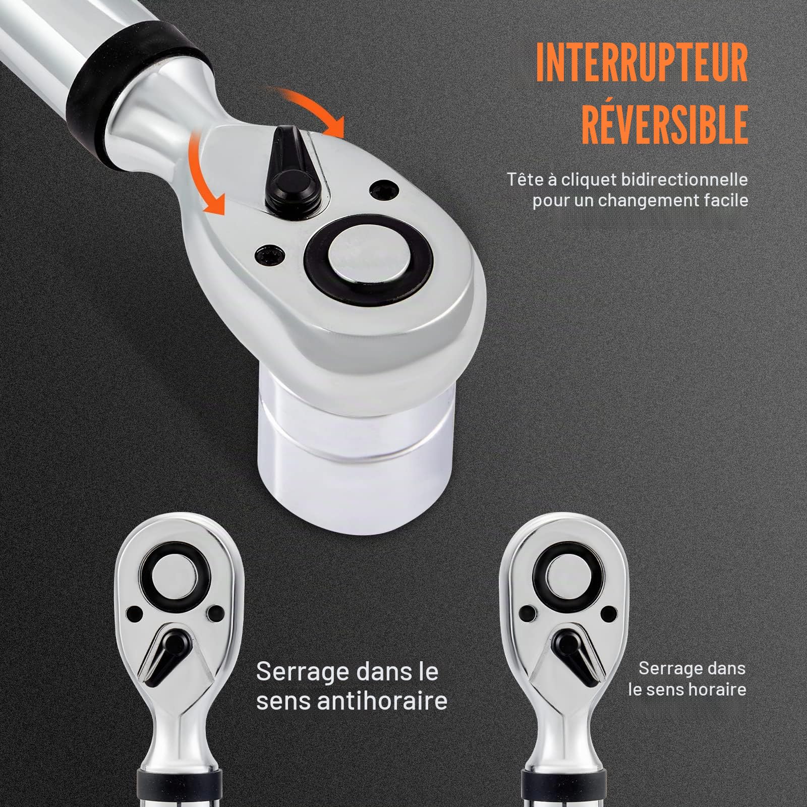 VEVOR 1/2" Clé Dynamométrique Numérique Clé de Torsion 34-340 N.m Précision ±2% Clé à Cliquet Réglable 72 Dents Contre Surcouple par LED Buzzer Vibration avec Adaptateurs Rallonge Kit d’Entretien Auto