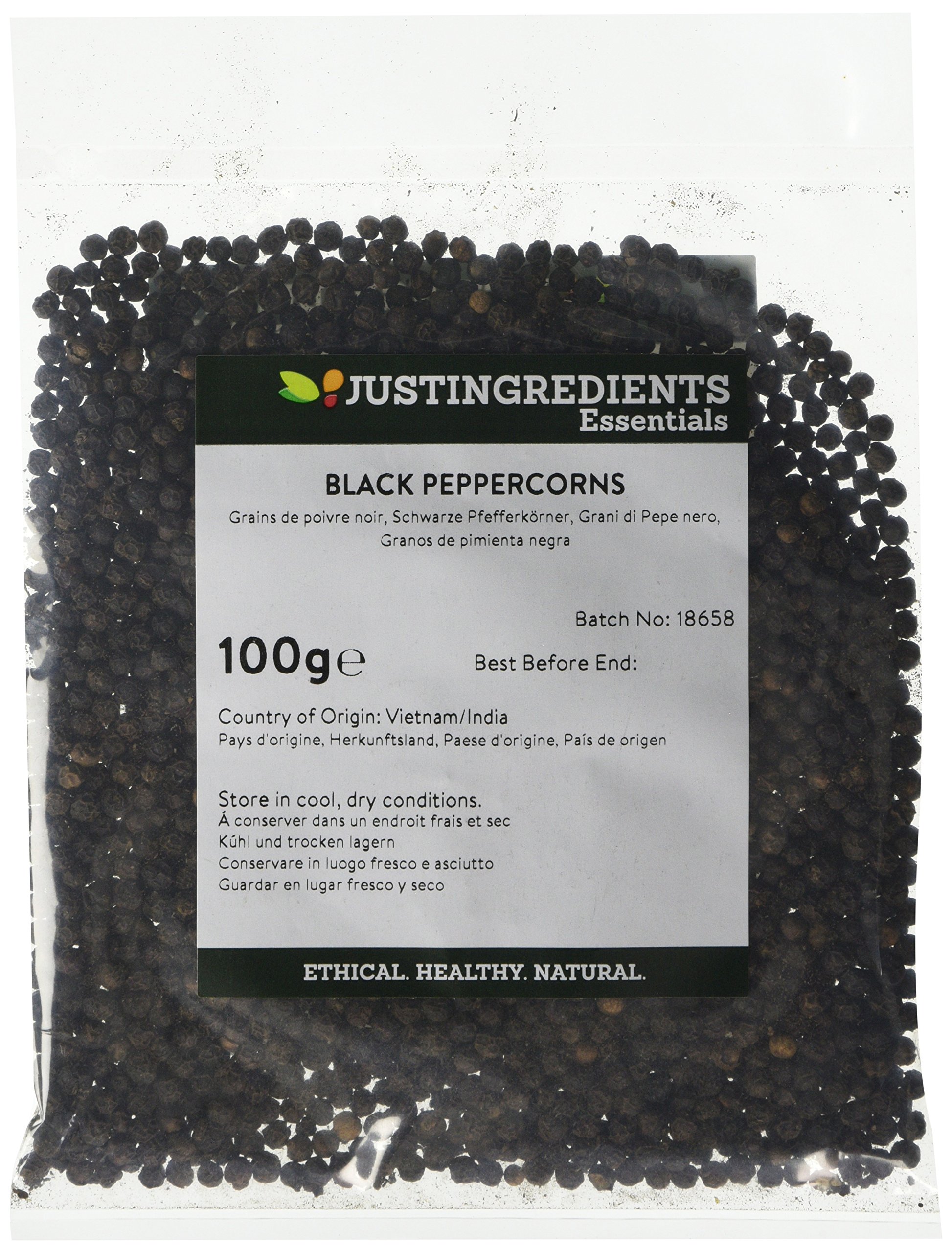 JustIngredients Essentials Black Peppercorns, 100 g Pack of 5