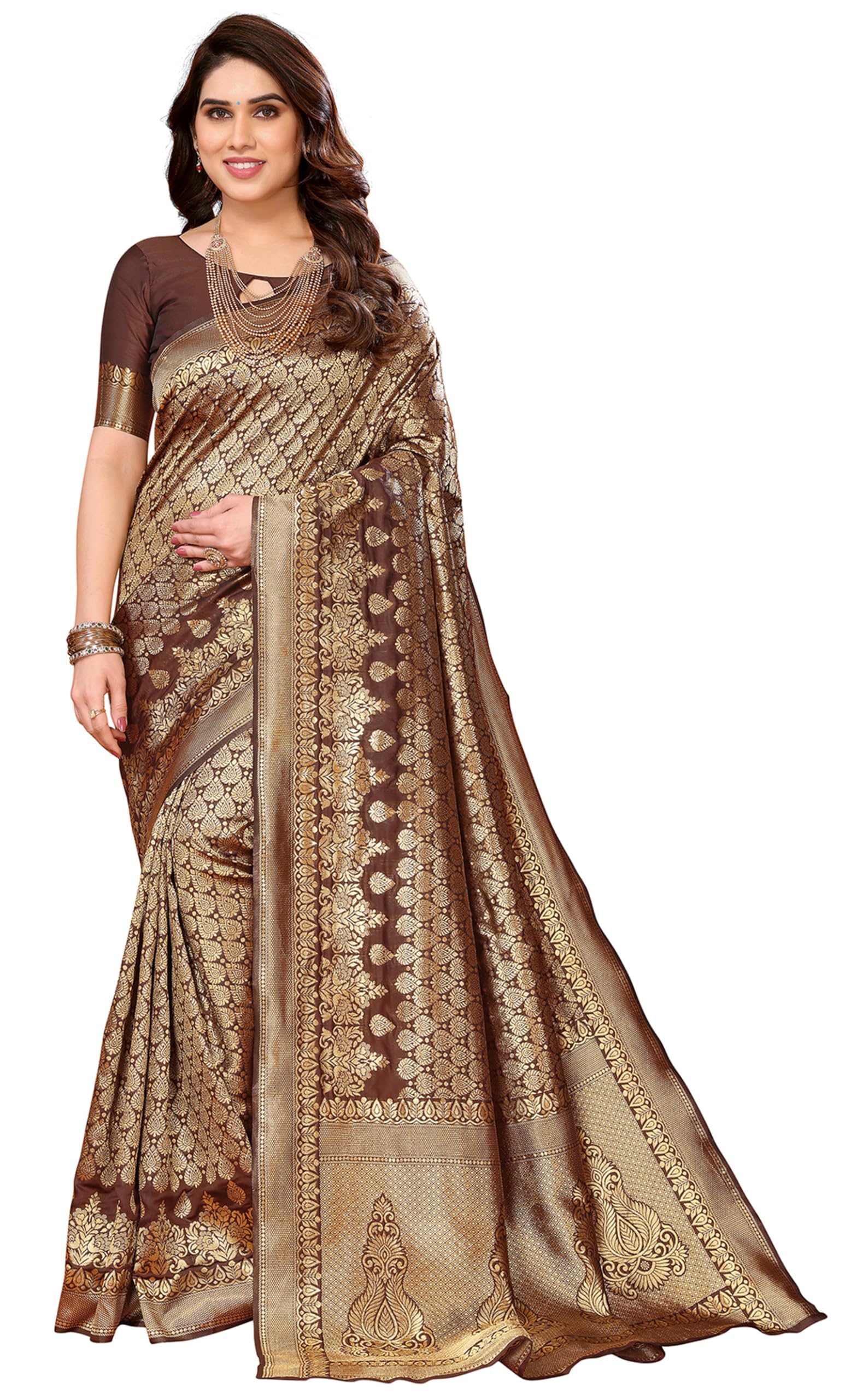 Indischer Damen Sari Aus Banarasi Jacquard Webstoff Mit Nicht Genähtem Blusenteil