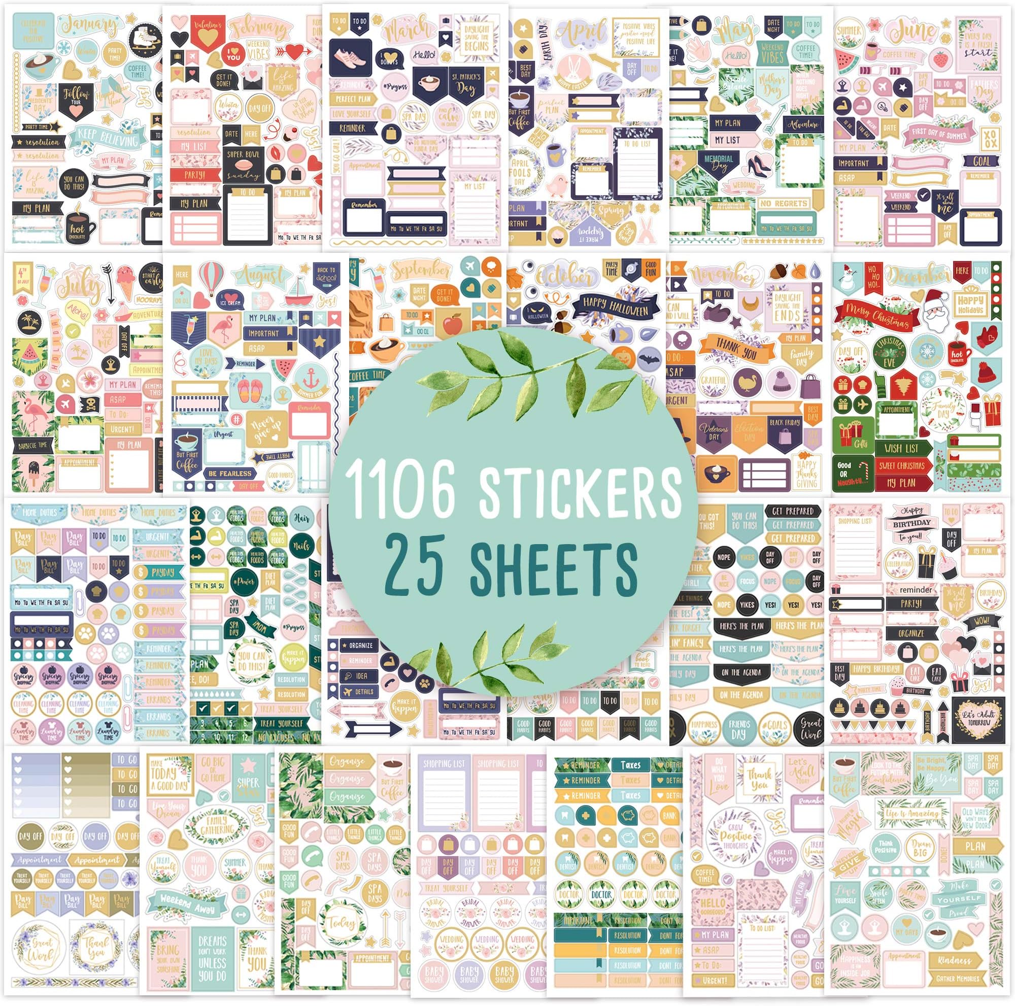 ZICOTO Aesthetic Greenery Planner Stickers for Fun Planning - 1100+ Stunning Gold Foil Monthly Designs - The Perfect Sticker Accessories to Enhance Your Daily Calendar and Planner Journaling