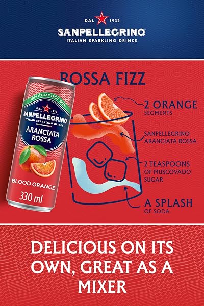 San Pellegrino Italian Sparkling Drinks Tastefully Light Sparkling Blood Orange Canned Soft Drink 12 x 330ml | 69 kCals per Can - 4