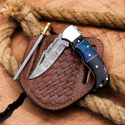 Miniatura 7 de SUSA KNIVES Cuchillo plegable de bolsillo de acero de Damasco hecho a mano, calidad de 6.5 pulgadas, pequeños cuchillos de bolsillo para exteriores,