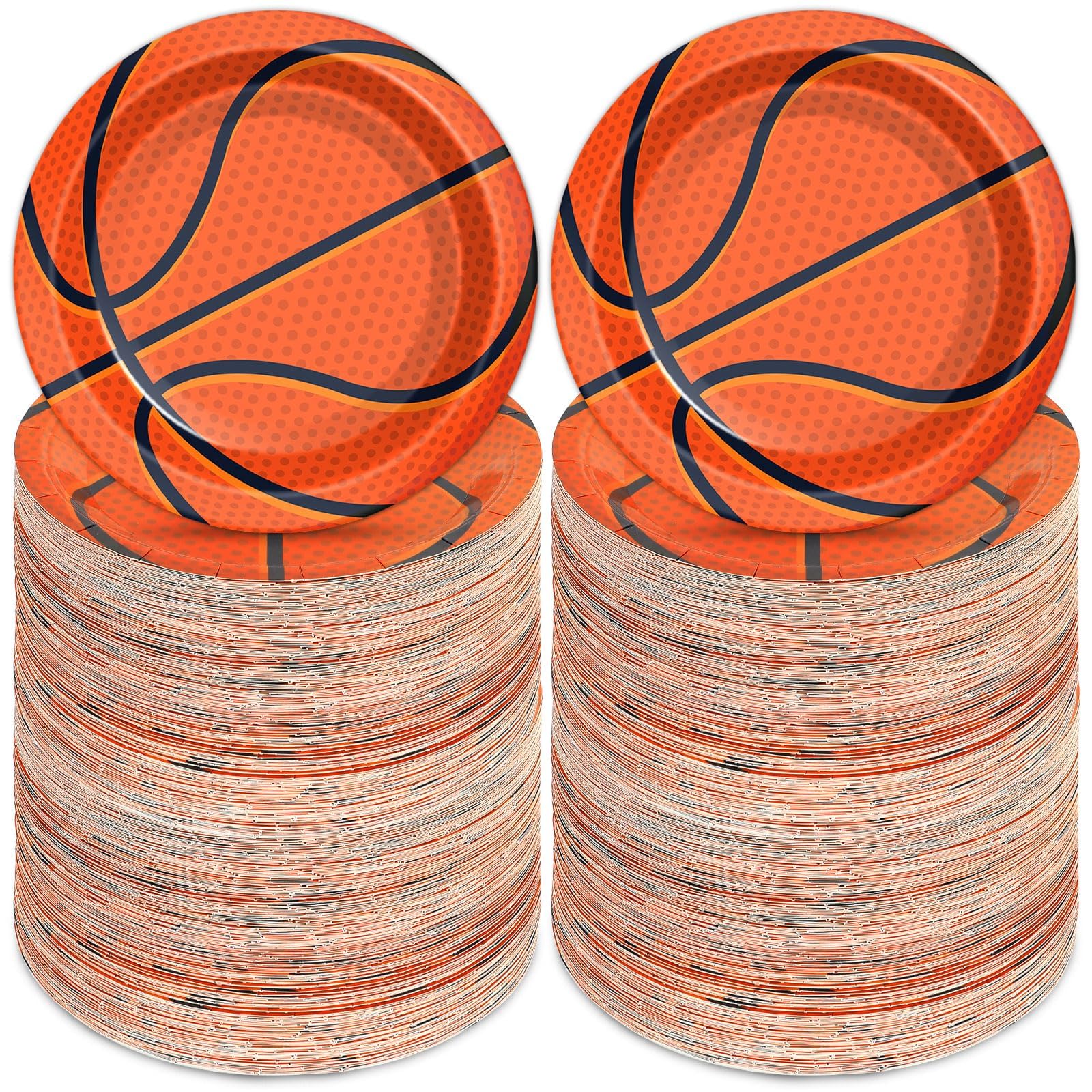 OBUSATT 200Pcs Basketball Party Decorations Basketball Plates 7inch Disposable Birthday Dinner Paper Plates Food Trays Tableware Set for Sport Gamed