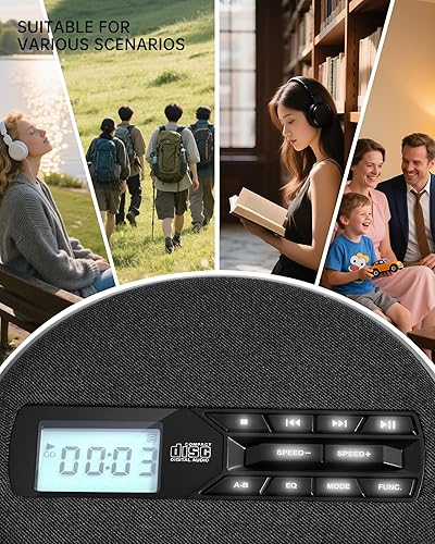 Miniatura 5 de Reproductor de CD portátil con altavoces, reproductor de CD personal recargable para automóvil y hogar, pequeño reproductor de música de tela con