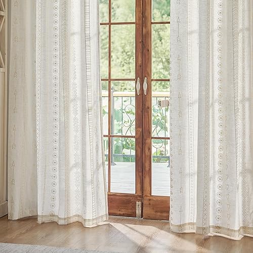 Miniatura 6 de Cortinas bohemias de lino dorado para sala de estar, no se transparentan, juego de tratamiento de ventana de mezcla de lino para dormitorio,