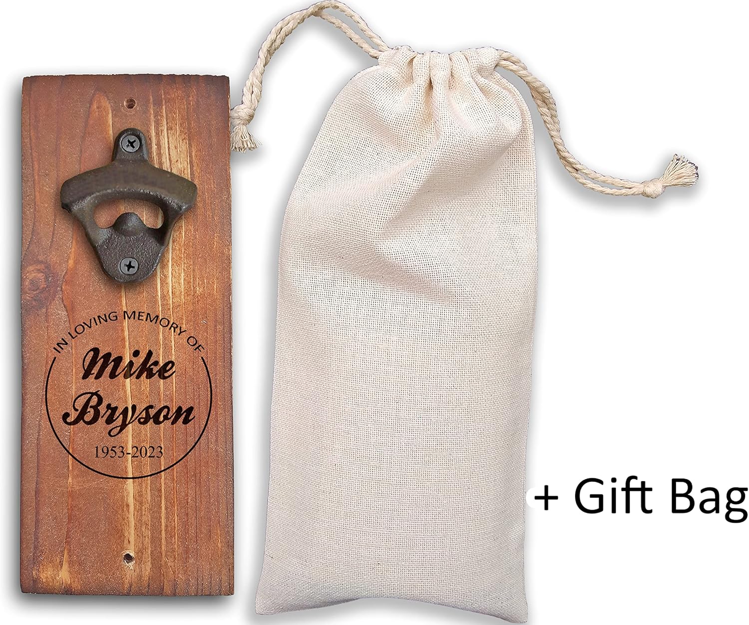 Memorial Bottle Opener In Loving Memory Gift Personalized Parent Memorial Gift Beer Sympathy Magnetic Beer Cap Catcher Rustic Wood (+ Magnet)