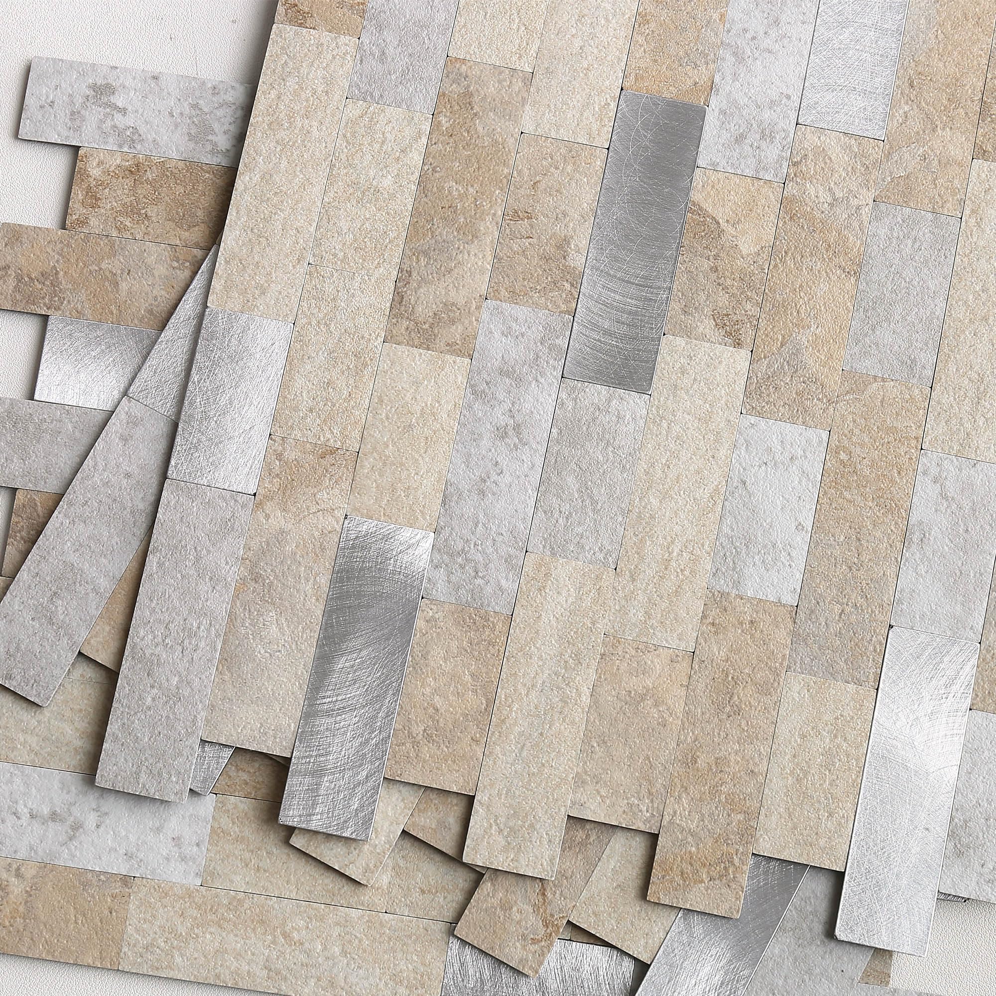 BeNice Stick on Wall Tiles Kitchen,Marble Splashback Mosaic Tiles Stickers Self Adhesive Bathroom Matte(10 pcs Beige Grey)