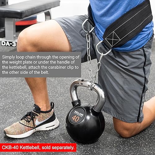 Miniatura 6 de Valor Fitness Cinturón de inmersión - Cinturón de peso con cadenas de levantamiento de pesas para inmersiones y dominadas con peso, negro, DB-1,