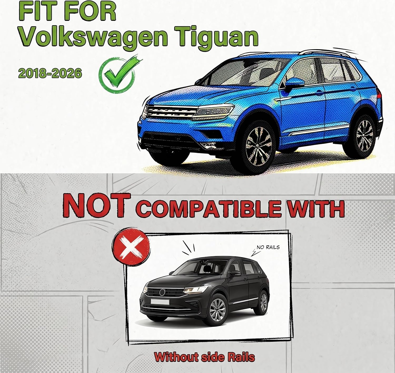 Roof Rack Cross Bars Compatible with Volkswagen Tiguan 2018-2026 & Taos 2022-2026, Heavy Duty Aluminum, Anti-Theft Lockable, 300lbs Crossbars for VW Rooftop (Not for Limited)