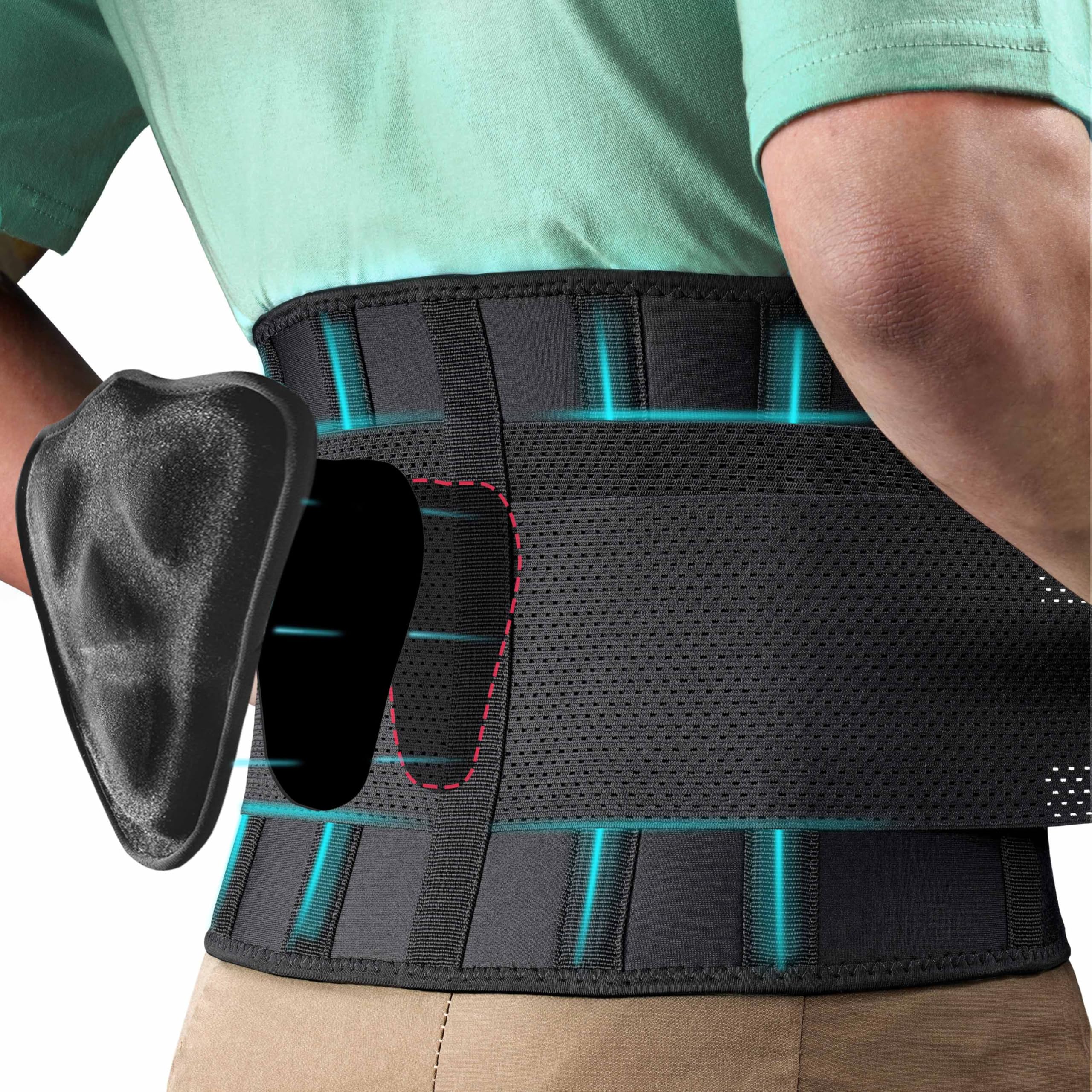 FEATOL Back Brace for Men Lower Back Pain Relief Lumbar Support Brace Waist Belt with Ergonomic 3D Silicone Pad for Heavy Lifting Work, Herniated Disc, Sciatica L/XLOEKO-TEX STANDARD 100
