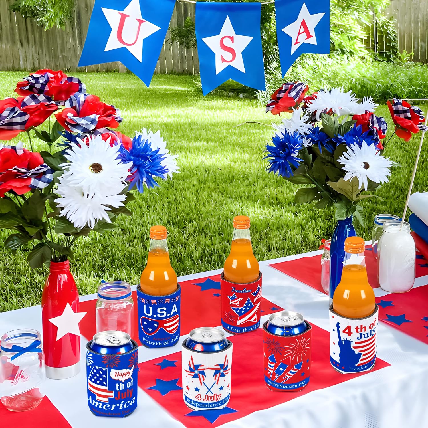 jollylife 16PCS 4th/Fourth of July Decorations Can Cooler Sleeves for Independence Day Memorial Day Patriotic Party Supplies