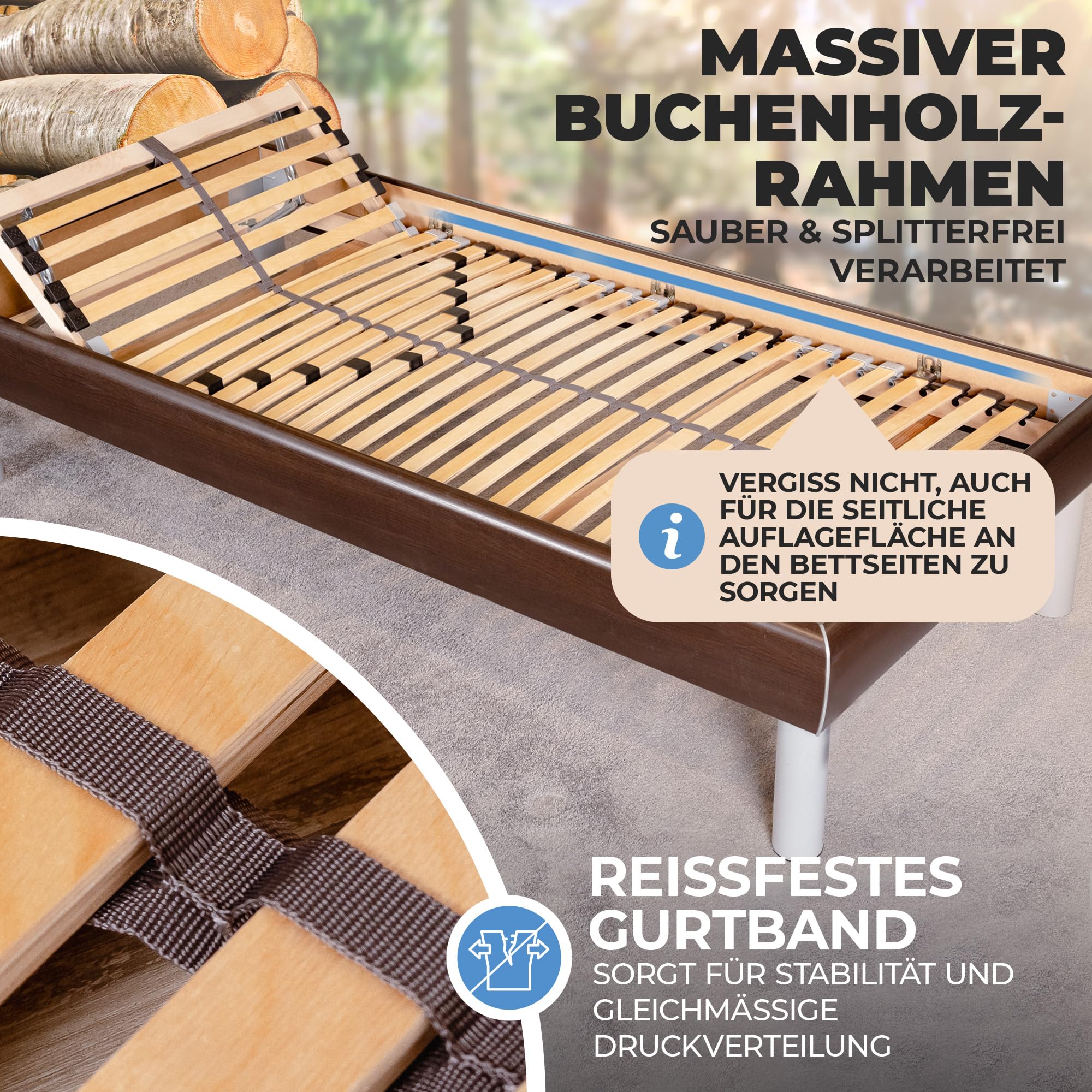 Sommier à Lattes Basic Starr 7 Zones – 28 Lattes Non Réglables – Taille 80x200 à 140x200 Cm – En Bois