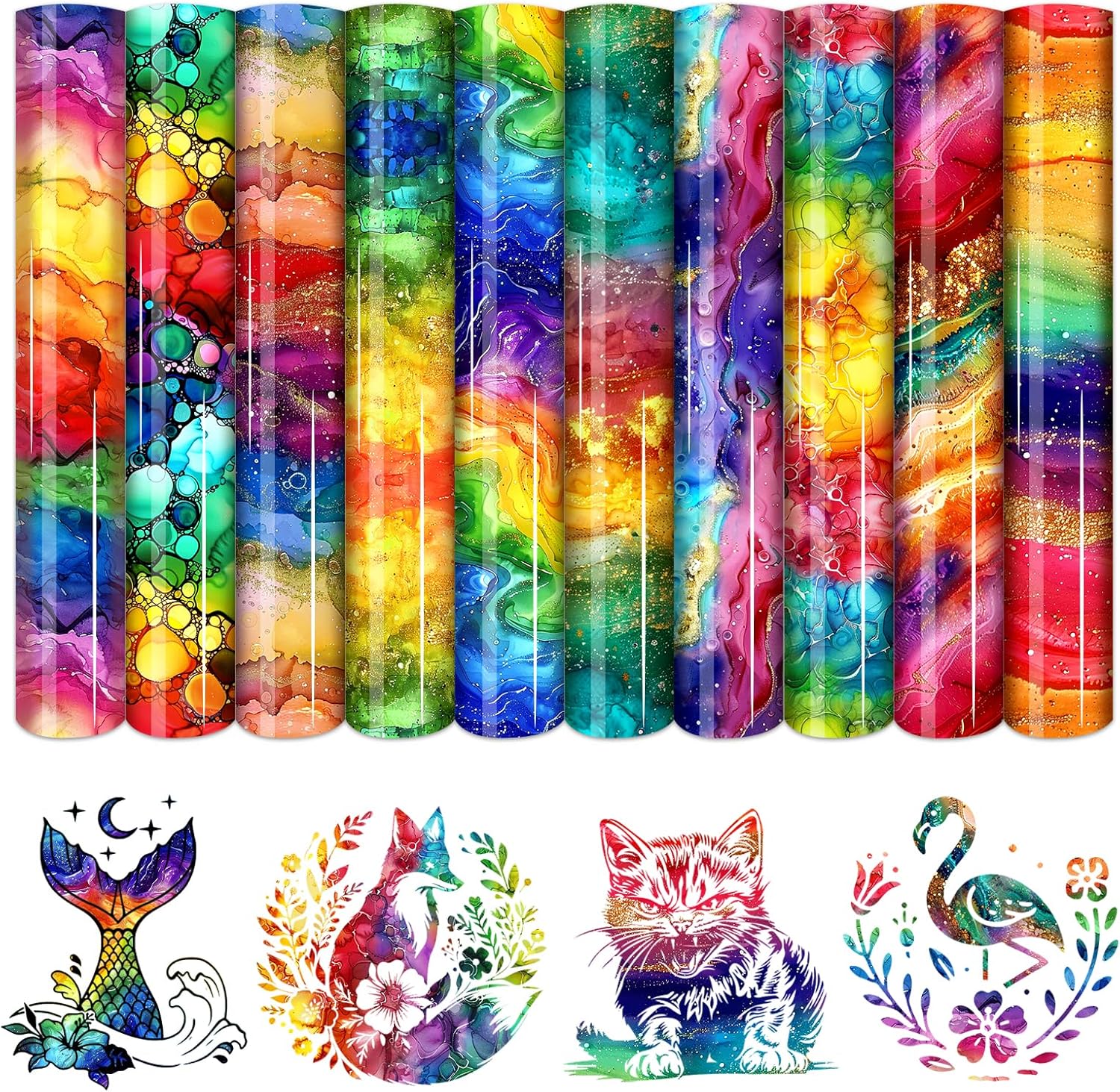Opal Glitter Patterned Heat Transfer Vinyl-12sheets 12'' x 10'' Iridescent Color Shimmery Waterproof HTV for DIY Fashion