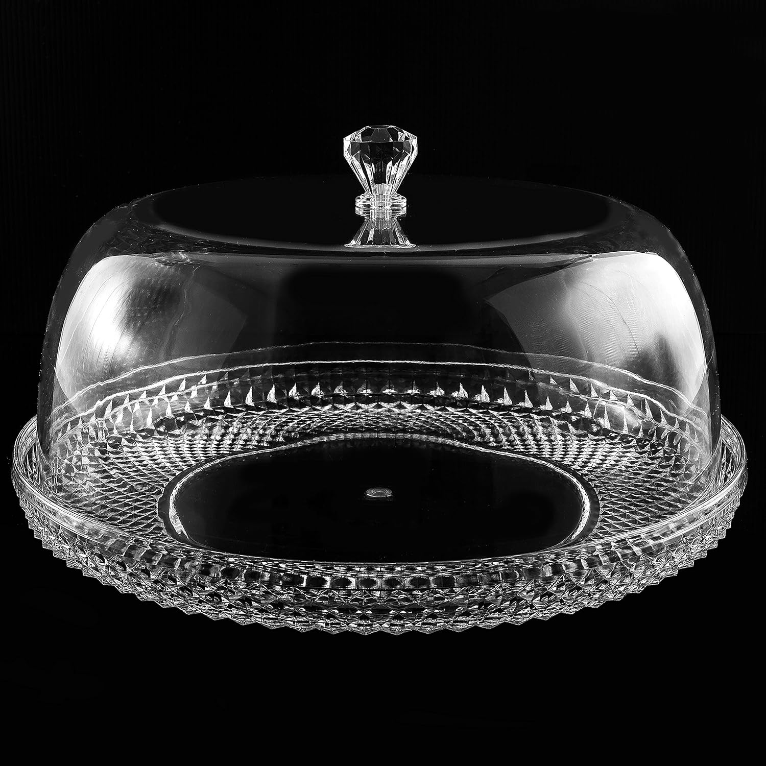 Up To 40% OFF 12 Inch Clear Food-Grade Acrylic Diamond Pattern Server Cake Dessert Platter with Cloche Bell Cover Buy 1 get 1 12 Inch Clear Food-Grade Acrylic Diamond Pattern Server Cake Dessert Platter with Cloche Bell Cover