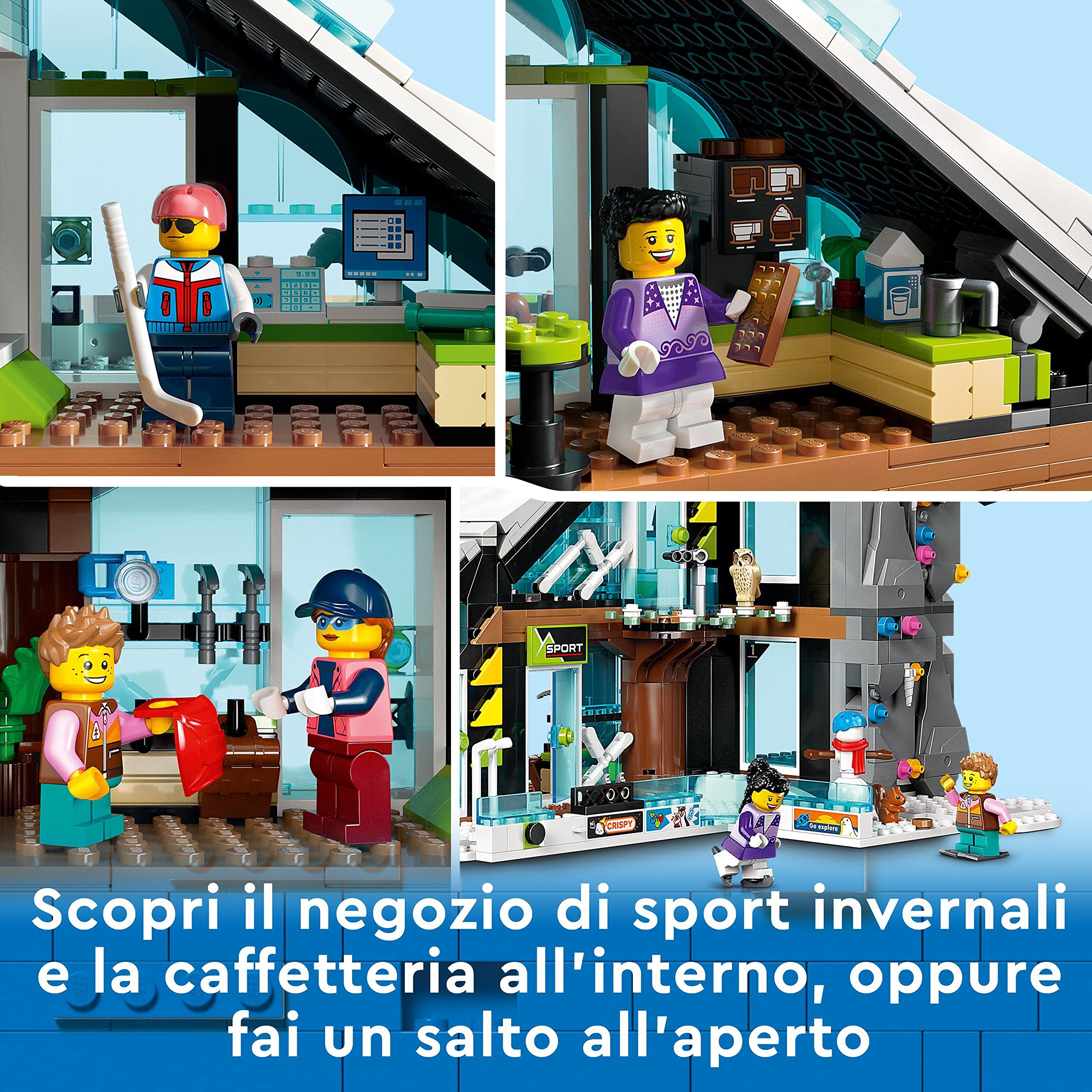 LEGO City Centro Sci e Arrampicata, Set Modulare da Costruire a 3 Livelli con Pista, Negozio Sport Invernali, Bar, Ascensore e 8 Minifigure, Giochi per Bambini e Bambine da 7 Anni, Idea Regalo 60366