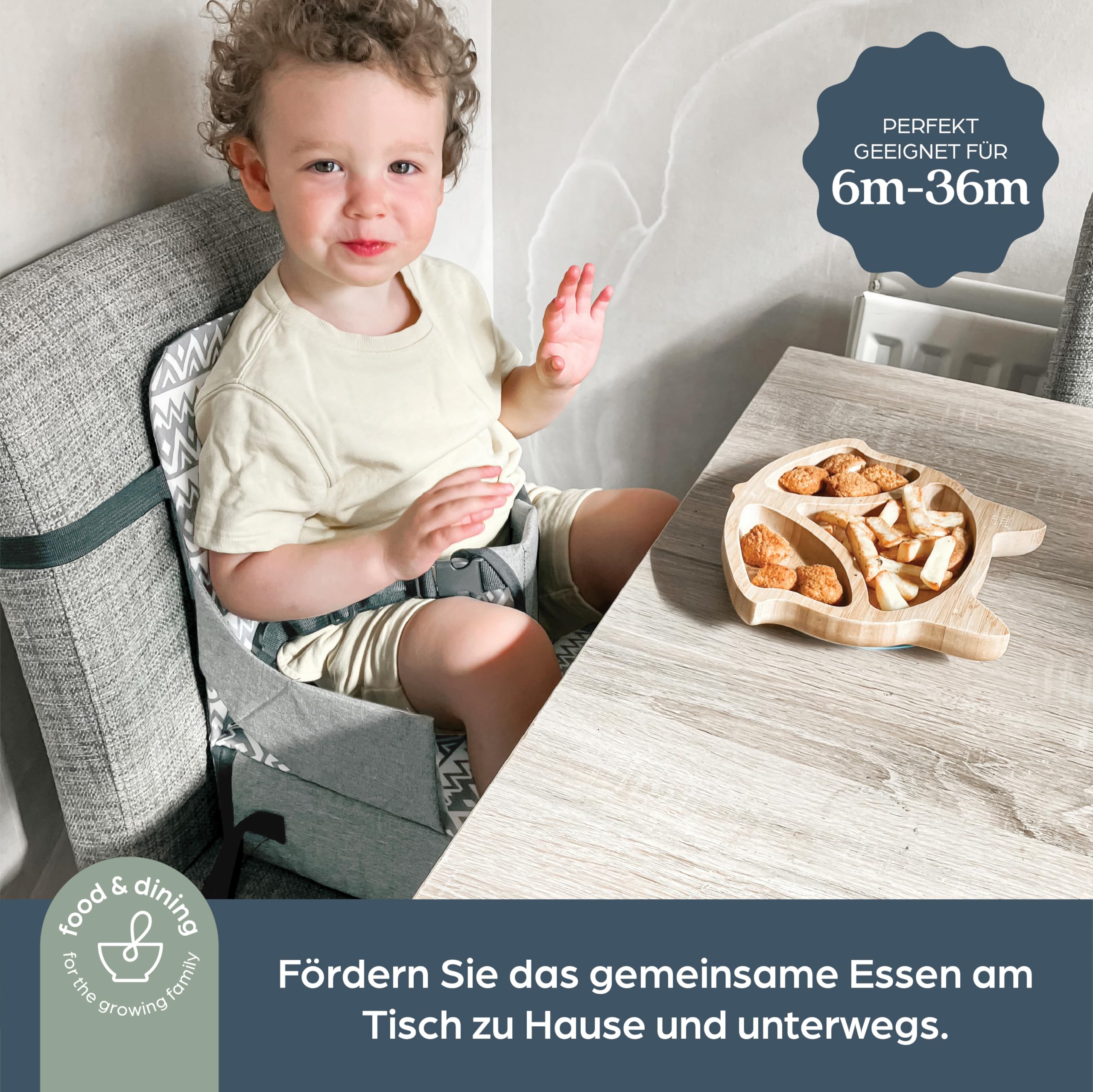 Dreambaby G6040 On-The-Go Kinder-Sitzerhöhung, tragbare Sitzerhöhung für Hochstuhl mit praktischen Staufächern, passend für die meisten Esszimmerstühle, leicht, kompakt und reisefreundlich