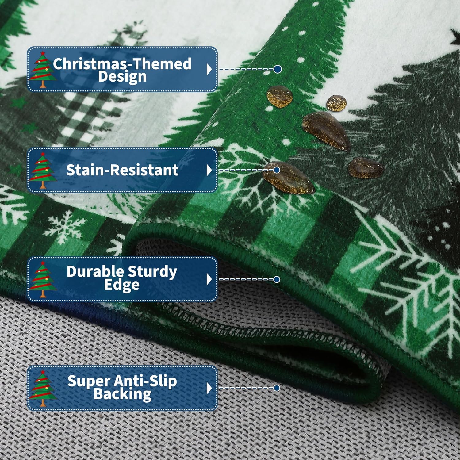 2x8 Christmas Runner Rug Washable Rugs Runners for Hallway Christmas Tree Rug Non Slip Stain Resistant Door Mats Low Pile Non Shedding Soft Carpet for Bathroom Kitchen, Green