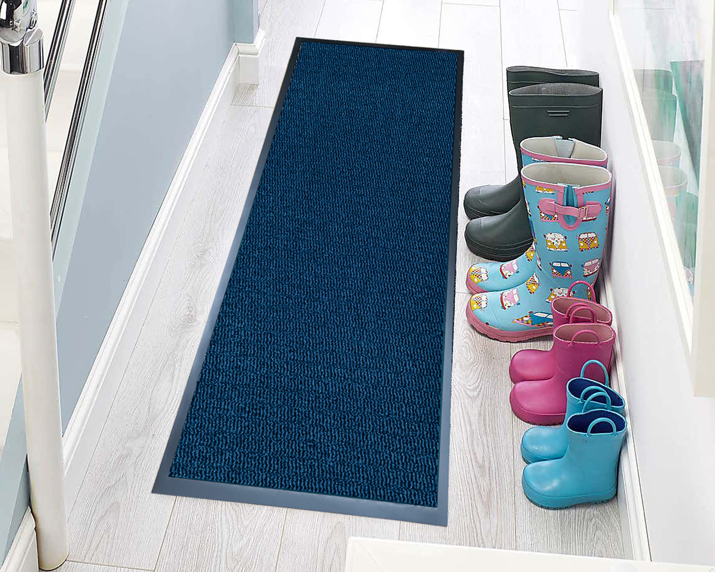 TrendMakers Hardwearing Heavy Duty PVC Edge Pile Top Rubber Barrier Mat Entrance Door Kitchen Floor Runners Mats Rugs | 70cm x 240cm | Midnight Blue | POLYPROPYLENE PILE
