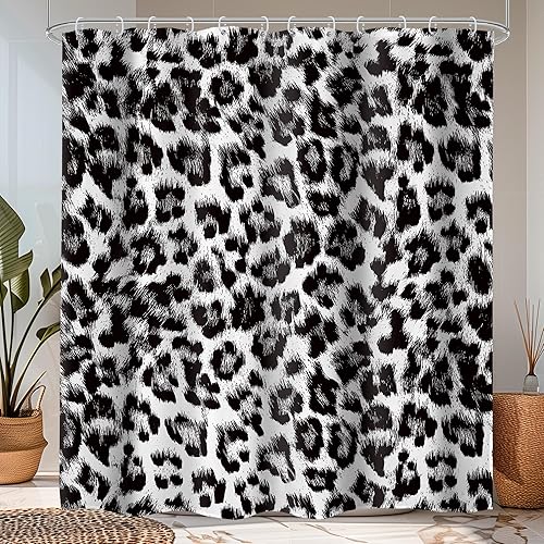 Miniatura 30 de LIGHTINHOME Cortina de ducha con estampado de leopardo, 72 pulgadas de ancho x 72 pulgadas de alto, diseño retro rojo de cerezo, negro y marrón,