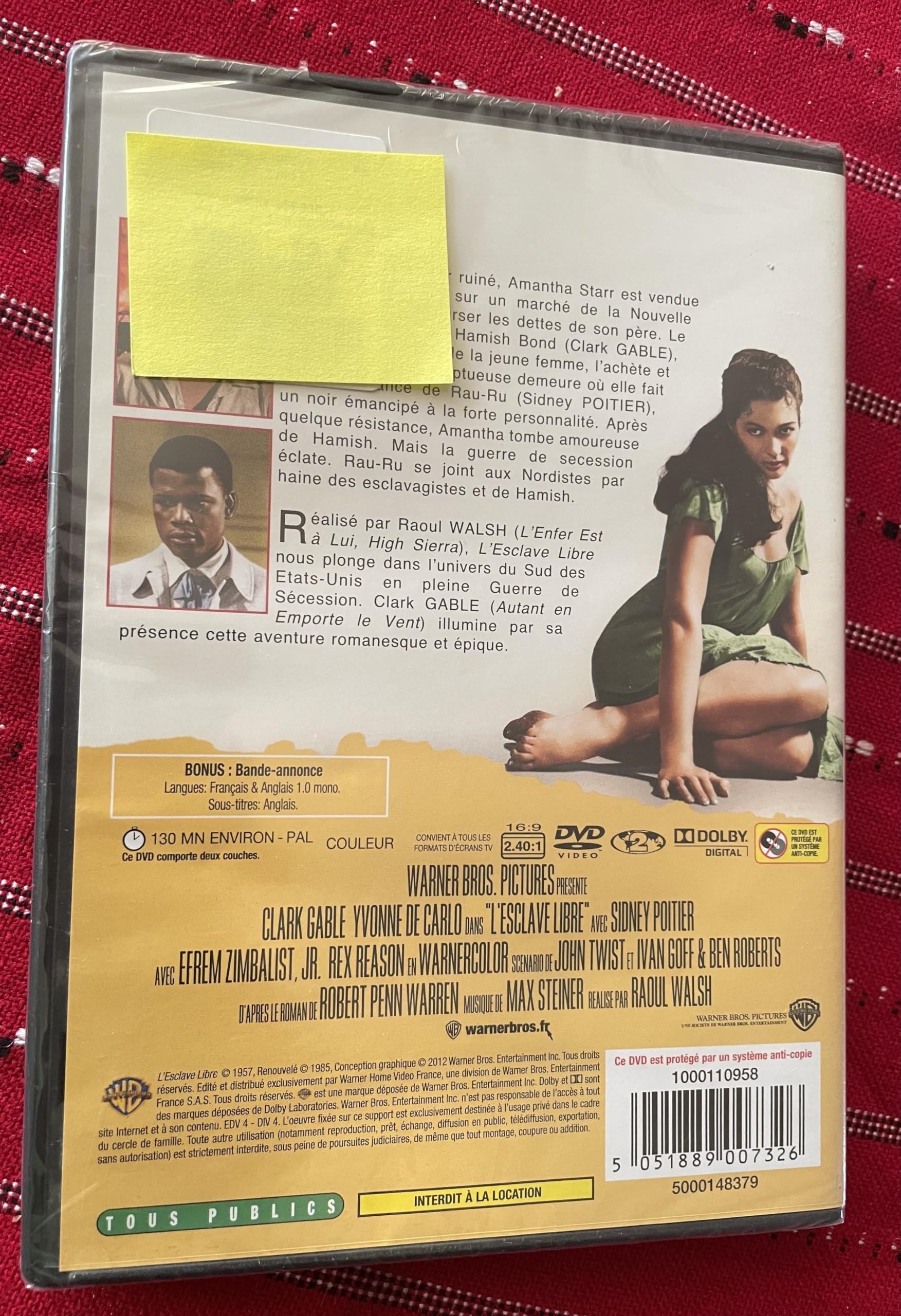 L'esclave libre [DVD] (1957) Un film de Raoul Walsh avec Clark Gable, Yvonne De Carlo, Sidney Poitier, Efrem Zimbalist Jr.,