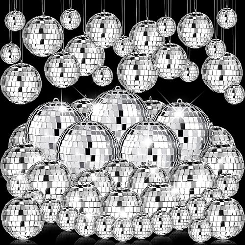 Miniatura 1 de Sumind 50 adornos de bola de discoteca colgantes de Navidad, decoración de pastel, bolas de discoteca reflectantes a granel, decoraciones para árbol