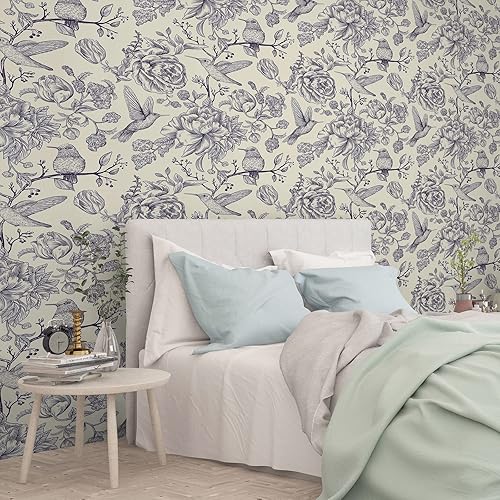 Miniatura 2 de CHIHUT 17.7x236 Papel pintado vintage floral de despegar y pegar autoadhesivo, papel pintado extraíble con pájaros, papel de contacto de flores de