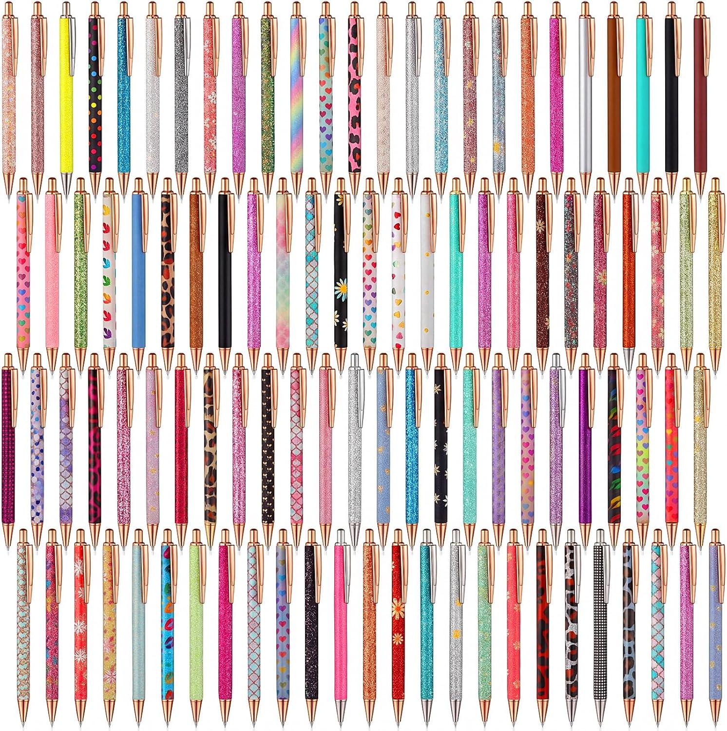 Sayglossy 100 Pcs Fancy Metal Glitter Pens for Women, Sparkly Ballpoint Pens, Shiny Journaling Pen, Black Ink Pen Medium Point 1.0 mm for Women Girls Birthday Gifts Office Supplies (Fashion Style)