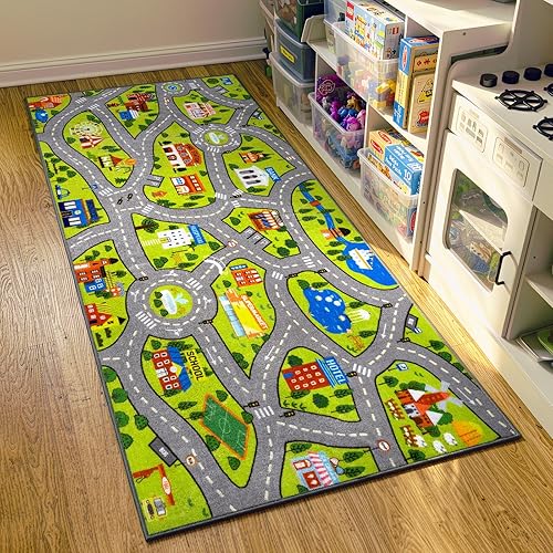 Miniatura 9 de STARUIA Alfombra Lavable para Niños, Alfombra de Juego para Cuarto de Juegos de Niños, Alfombra Divertida de Aprendizaje de Carros para Bebés para