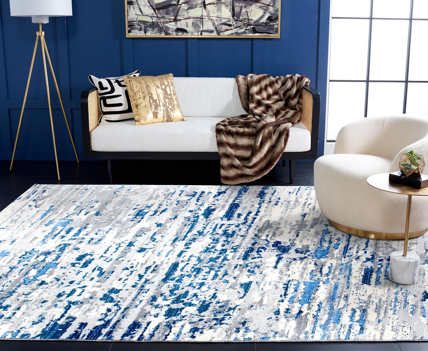 SAFAVIEH Area Rug 8x10 - Jasper Collection - Large - Ivory & Blue, Modern Abstract Design, Non-Shedding & Easy Cleaning, Ideal for Living Room, Bedroom, Office, Dining Space (JSP107B)