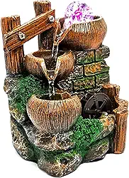 Fonte De Água Cascata Relaxante Decorativa Com LED 3 Quedas Moinho