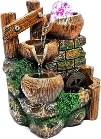 Fonte De Água Cascata Relaxante Decorativa Com LED 3 Quedas Moinho