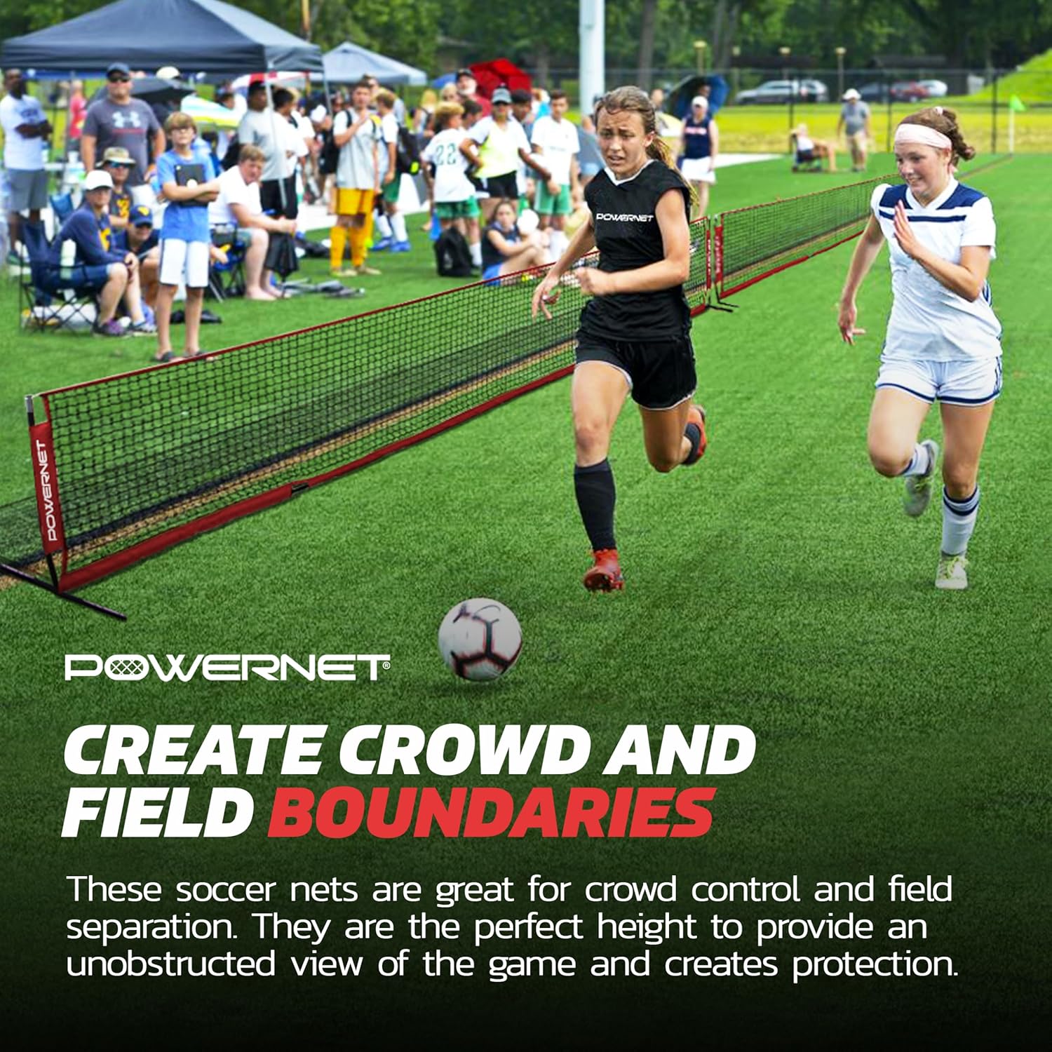 PowerNet Soccer Tennis Net, Portable Instant, Indoor Outdoor, Metal Collapsible Base Weighted, Durable Vertical Bow Posts, Quick Setup Easy Folding Storage, 1 Net + 1 Carrying Bag