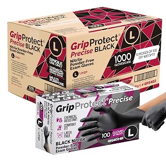 GripProtect Precise Black Nitrile Gloves 4 Mil, Chemical Resistant Gloves