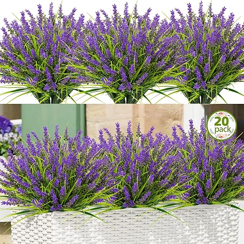 Miniatura 7 de N&T NIETIN - 10 paquetes de plantas artificiales para exteriores, hierba falsa de mono con flores, plantas falsas resistentes a los rayos UV para