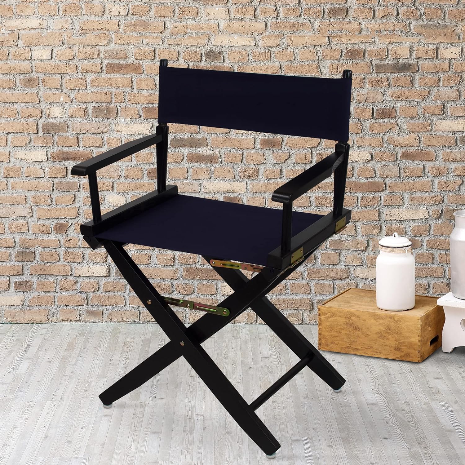 American Trails Extra-Wide Premium Directors Chair 18" H Classic Height Black Frame Navy Canvas