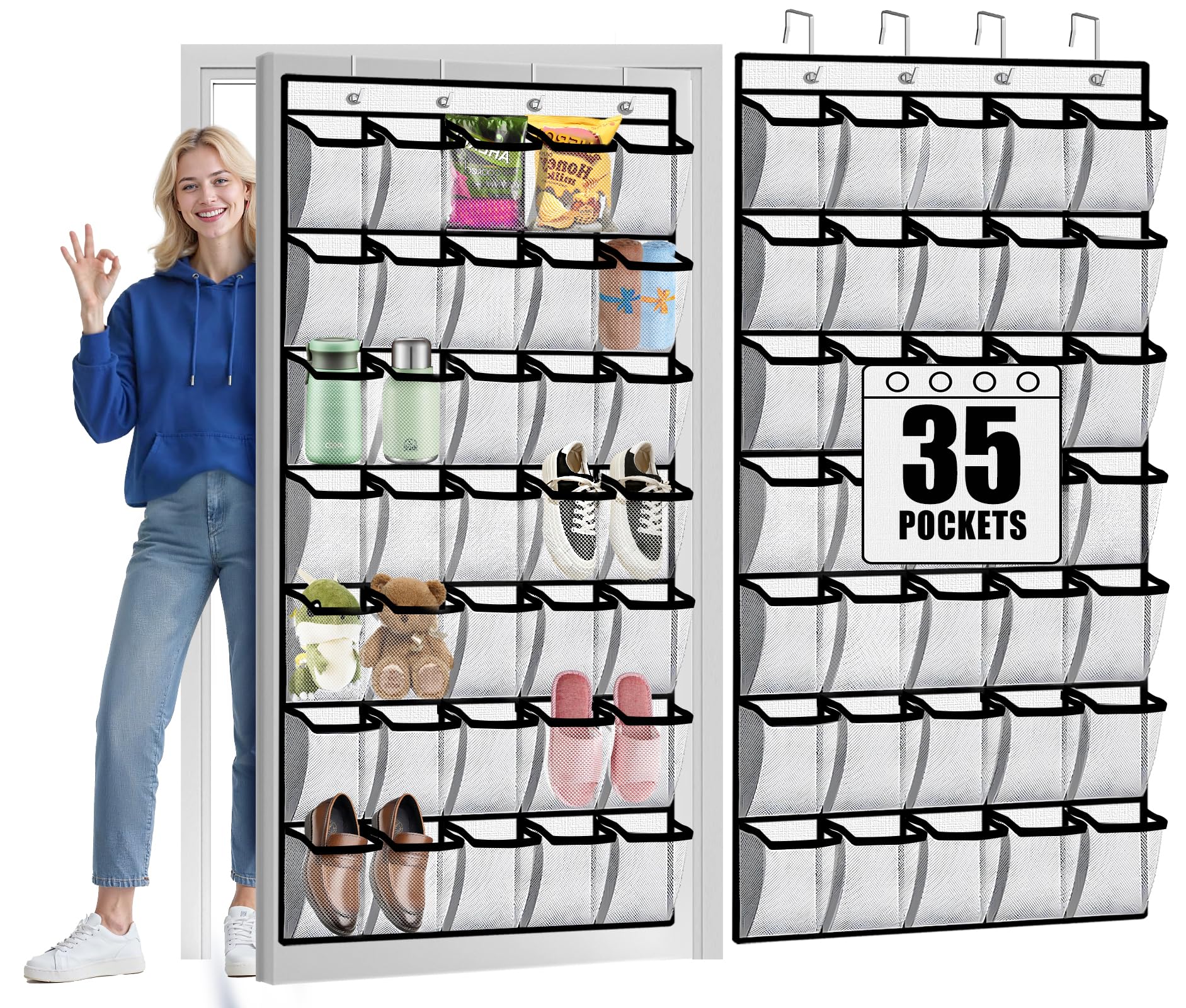 Aheroi 35 Pockets Large Over the Door Organizer, Breathable Mesh Pockets Shoe Organizer, Hanging Shoe Organizers Mesh Closet Shoe Holder Hanger Holds