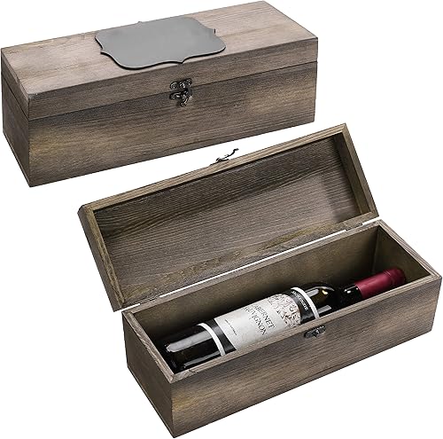Miniatura 8 de MyGift Caja de regalo de botella de vino de madera maciza lavada de color blanco desgastado con tapa con pestillo, funda decorativa de