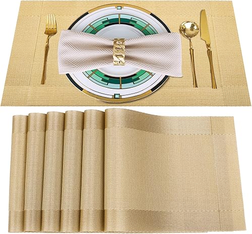 Juego de 6 manteles individuales de plástico dorados lavables y lavables para cocina, interiores y exteriores, resistentes al calor,