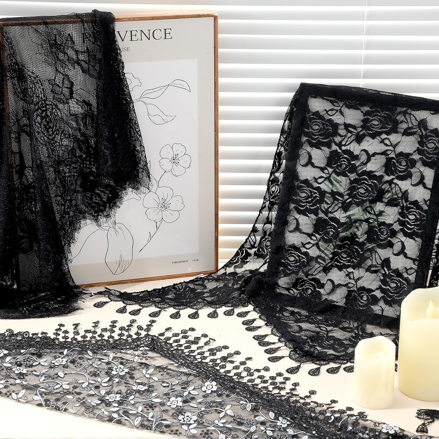 JATEBI 3 Pcs Retro Lace Catholic Veil Triangle Rectangular Mantilla Latin Mass Veil Head Covering Lace Shawl - Image 5