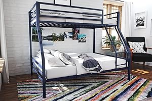 Novogratz Maxwell Twin Over Full Metal Bunk Bed with Ladder and Guardrails,...