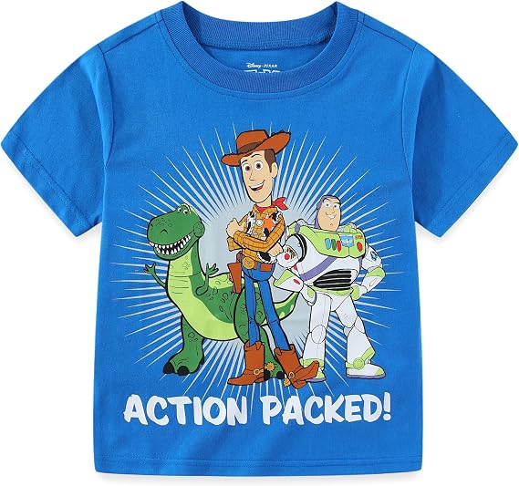 Disney Toy Story Woody, Buzz and Rex Boys Short Sleeve T-Shirt 4 Pack for Toddler and Little Kids