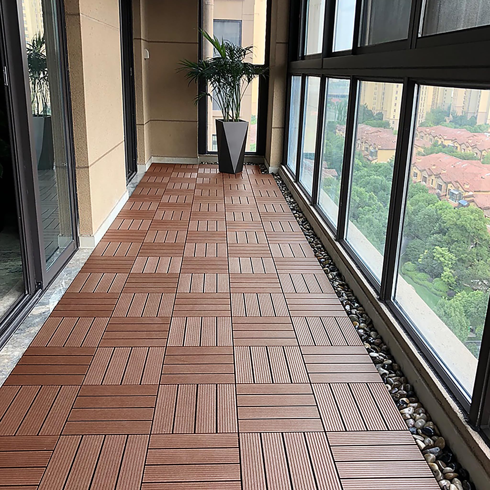 LZQ Dalles de terrasse clipsables en bois composite 30 x 60 cm 1 m² au total Anthracite Aspect bois Dalles étanches pour jardin, balcon et terrasse